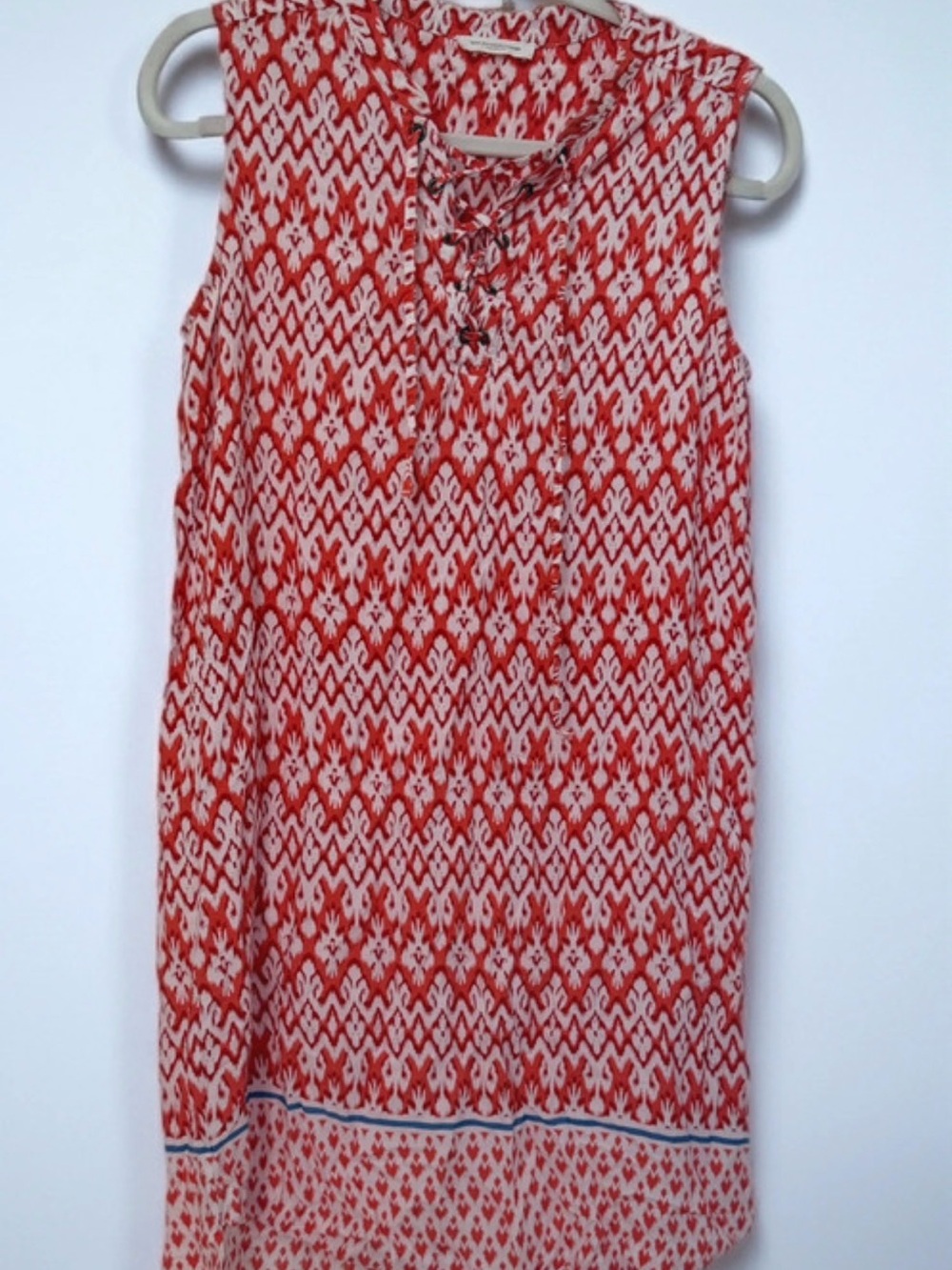 Beach Lunch Lounge Orange Ikat Lace Up Mini Dress Coverup Sleeveless Boho Resort